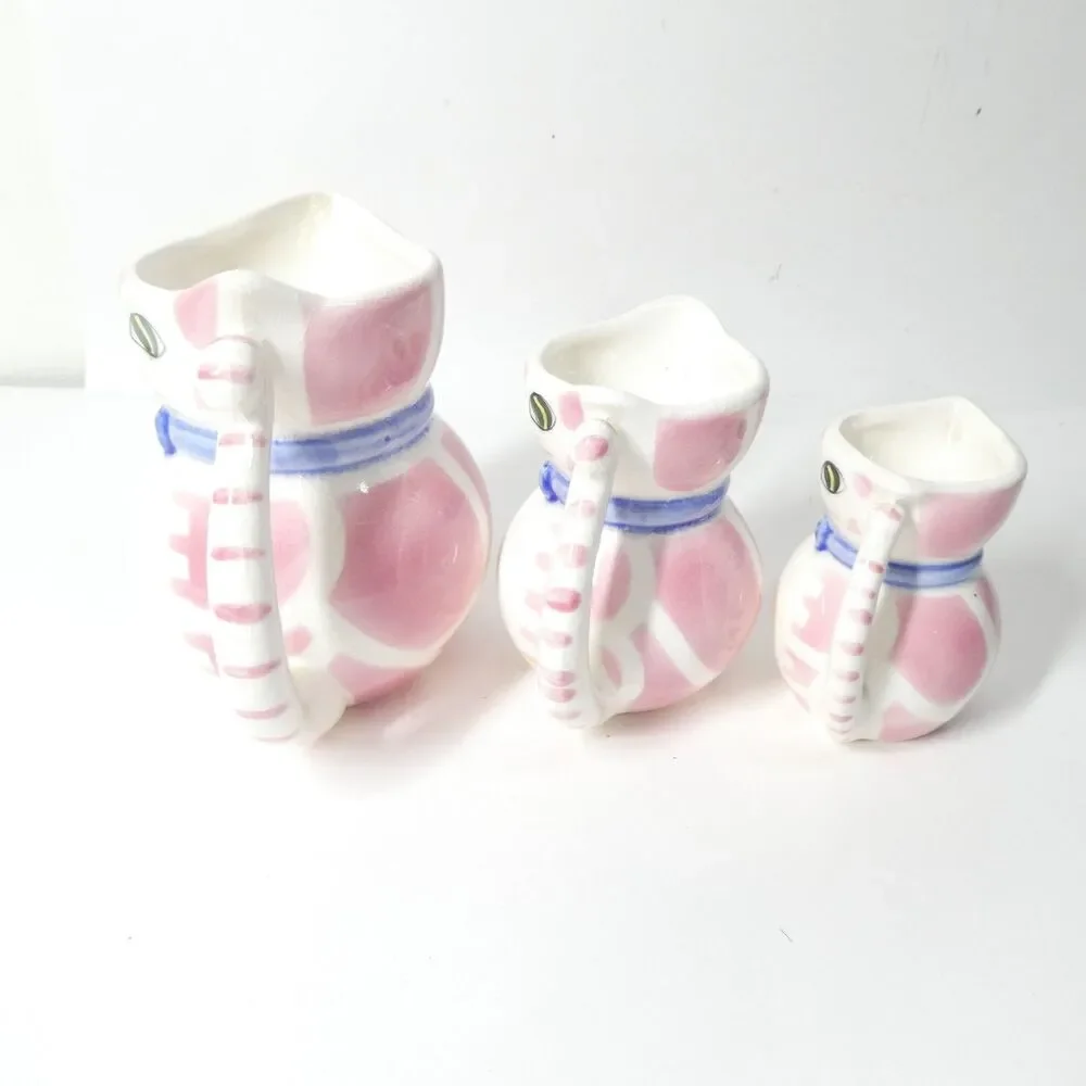 Lipper & Mann Pink White Cat Pitcher Creamers Set of 3 Vintage MCM